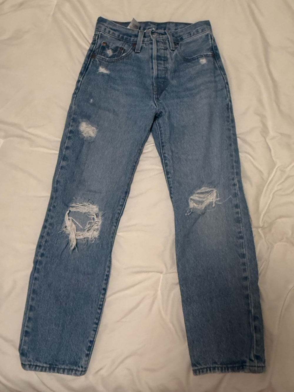 Distressed High-Waist Blue Jeans